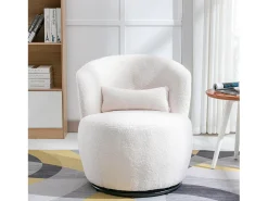 Sillón de pivote en tela de felpa blanca con almohada lumbar y pie de metal - máximo de 100 kg - 65x65x73cm