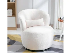 Sillón de pivote en tela de felpa blanca con almohada lumbar y pie de metal - máximo de 100 kg - 65x65x73cm