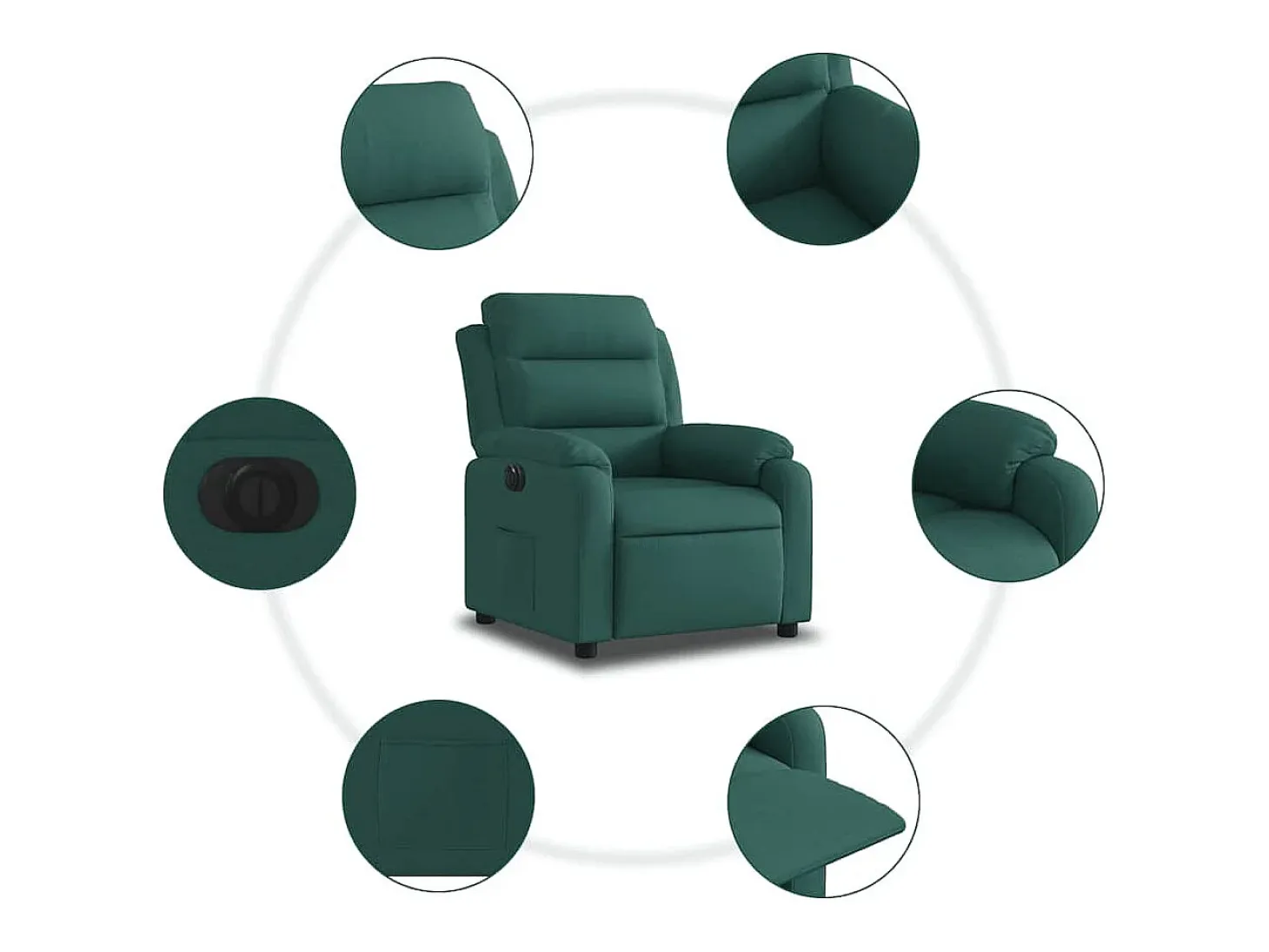 Sillón de relax | Silla | Sillón reclinable eléctrico tela verde oscuro SHL4714