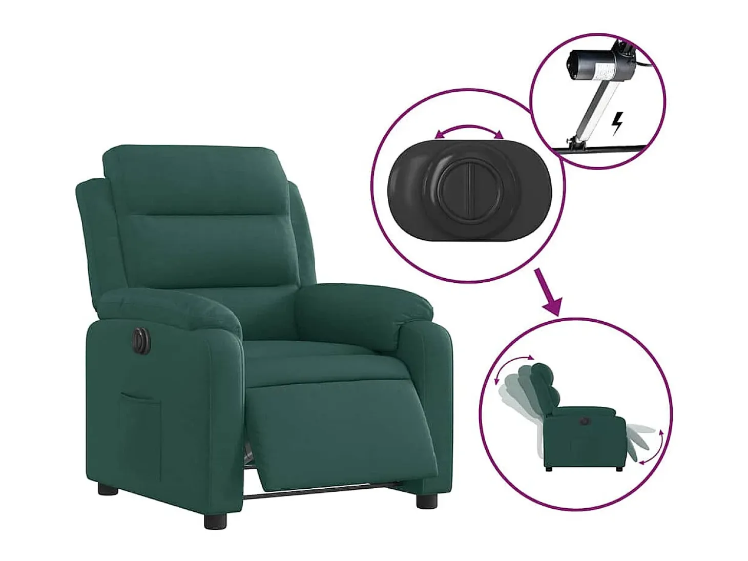 Sillón de relax | Silla | Sillón reclinable eléctrico tela verde oscuro SHL4714