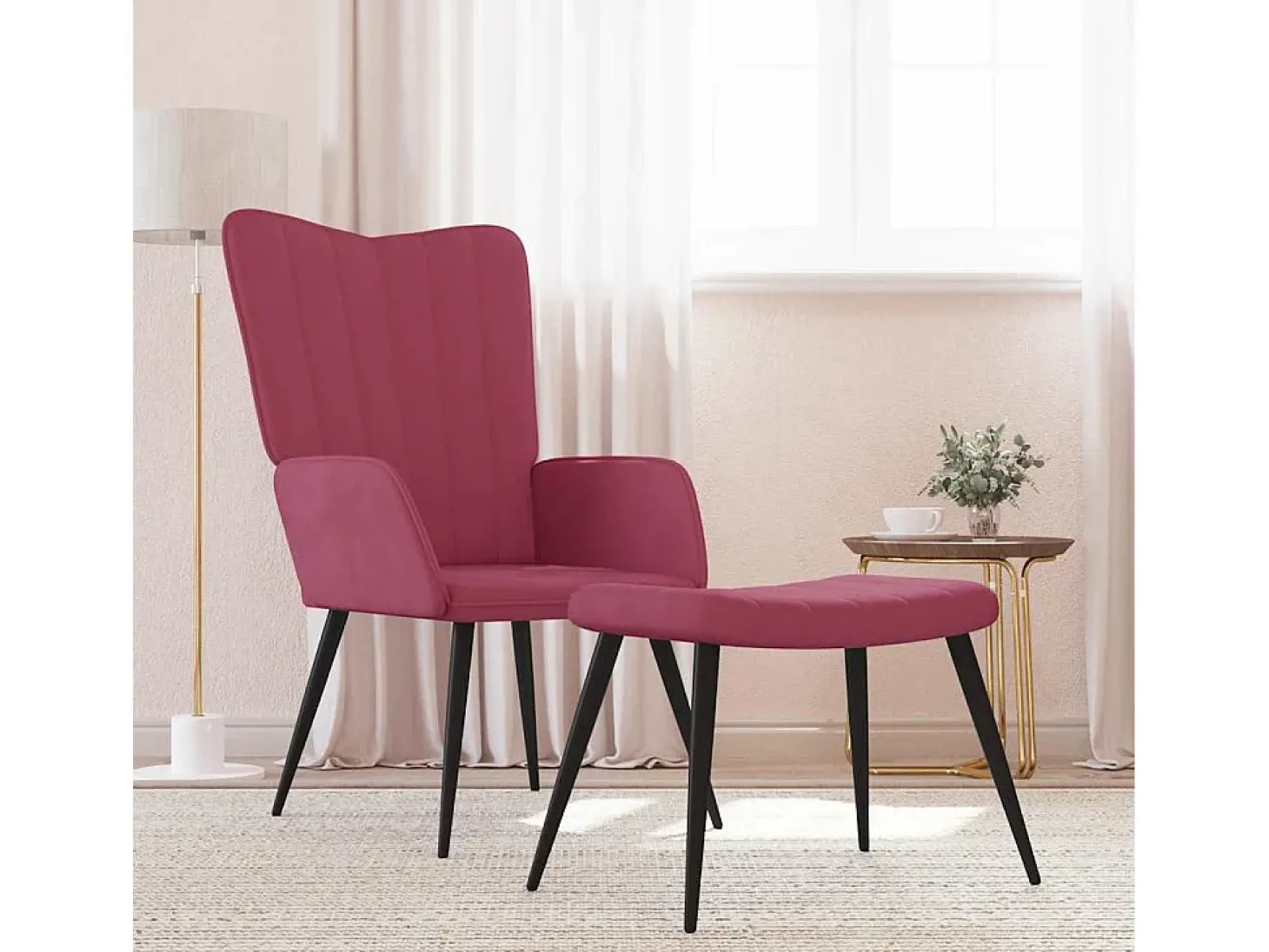 Sillón de relax | Silla de relax con taburete terciopelo rojo tinto SHL2317
