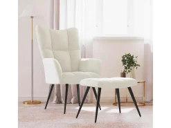 Sillón de relax | Silla de relax con taburete terciopelo blanco crema SHL2114