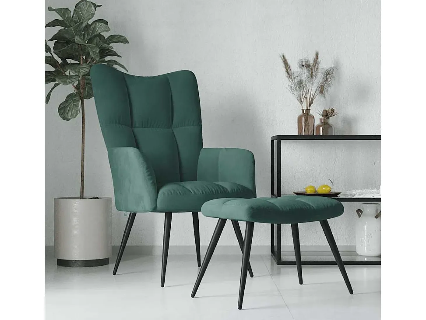 Sillón de relax | Silla de relax con taburete terciopelo verde oscuro SHL6962