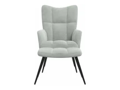 Sillón de relax | Silla de relax con taburete de terciopelo gris claro SHL8721