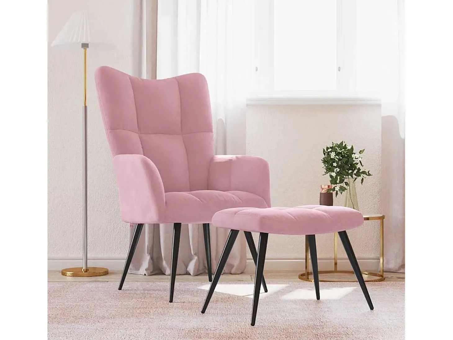Sillón de relax | Silla de relax con taburete terciopelo rosa SHL4467