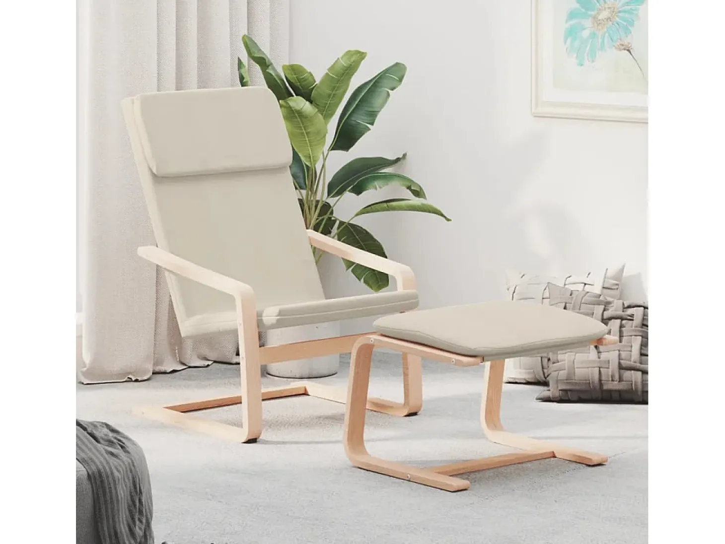 Sillón de relax | Silla de relax con taburete tela color crema SHL9818