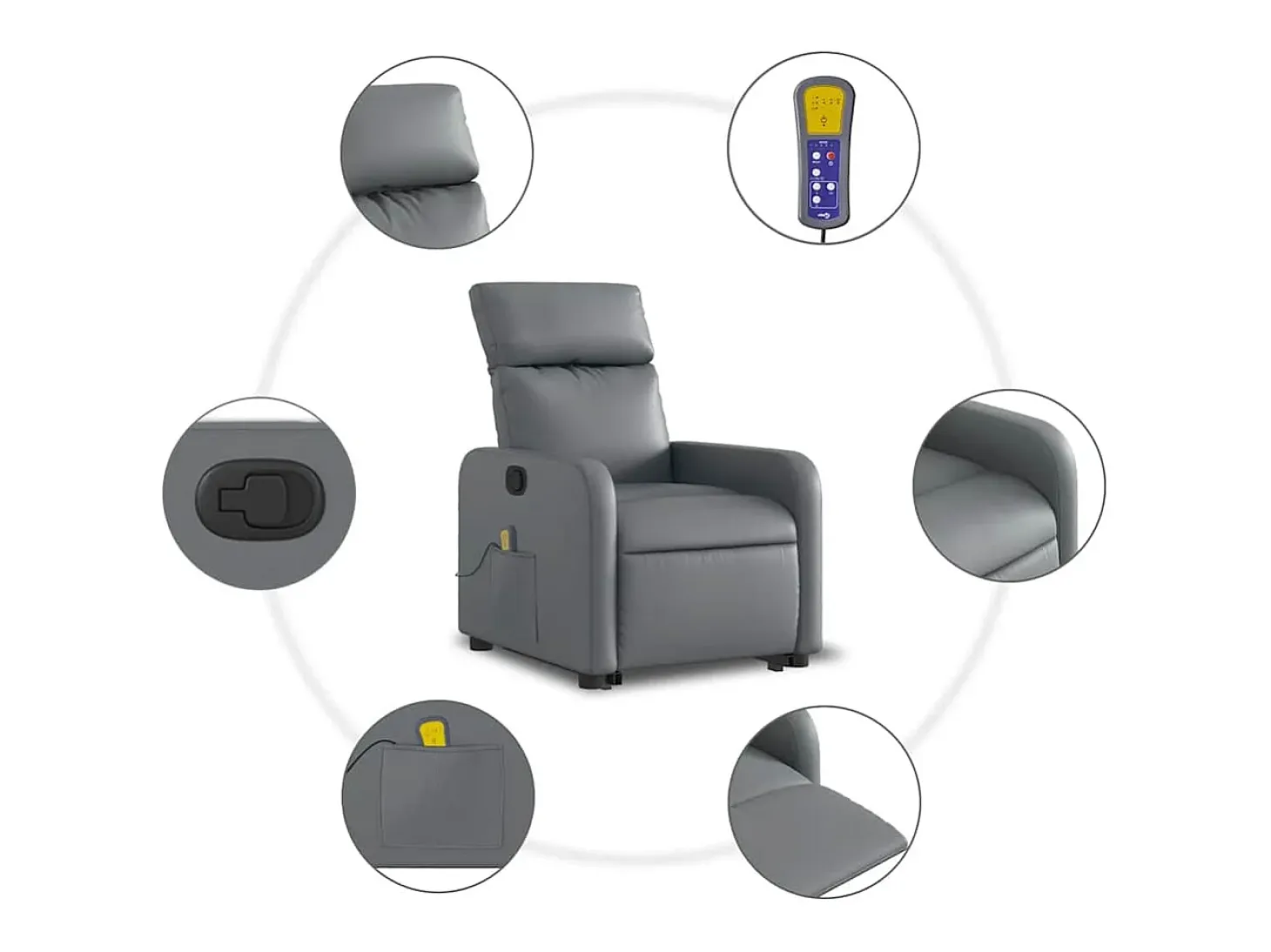 Sillón de relax | Sillón reclinable de masaje de pie cuero artificial gris SHL6225