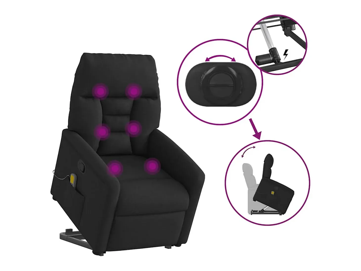 Sillón de relax | Sillón reclinable de masaje elevable tela negro SHL3021