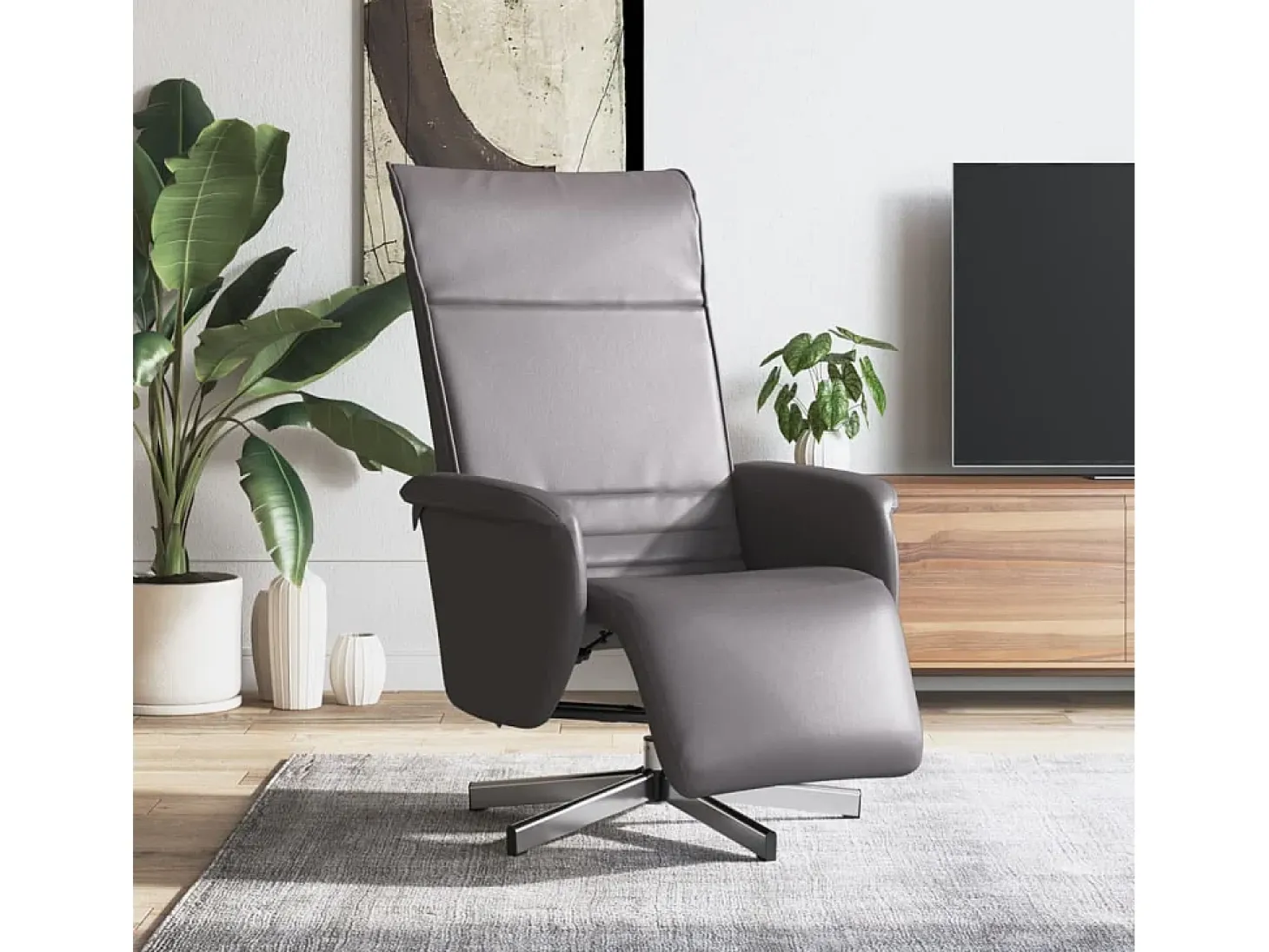 Sillón de relax | Sillón reclinable con reposapiés cuero sintético gris SHL5321