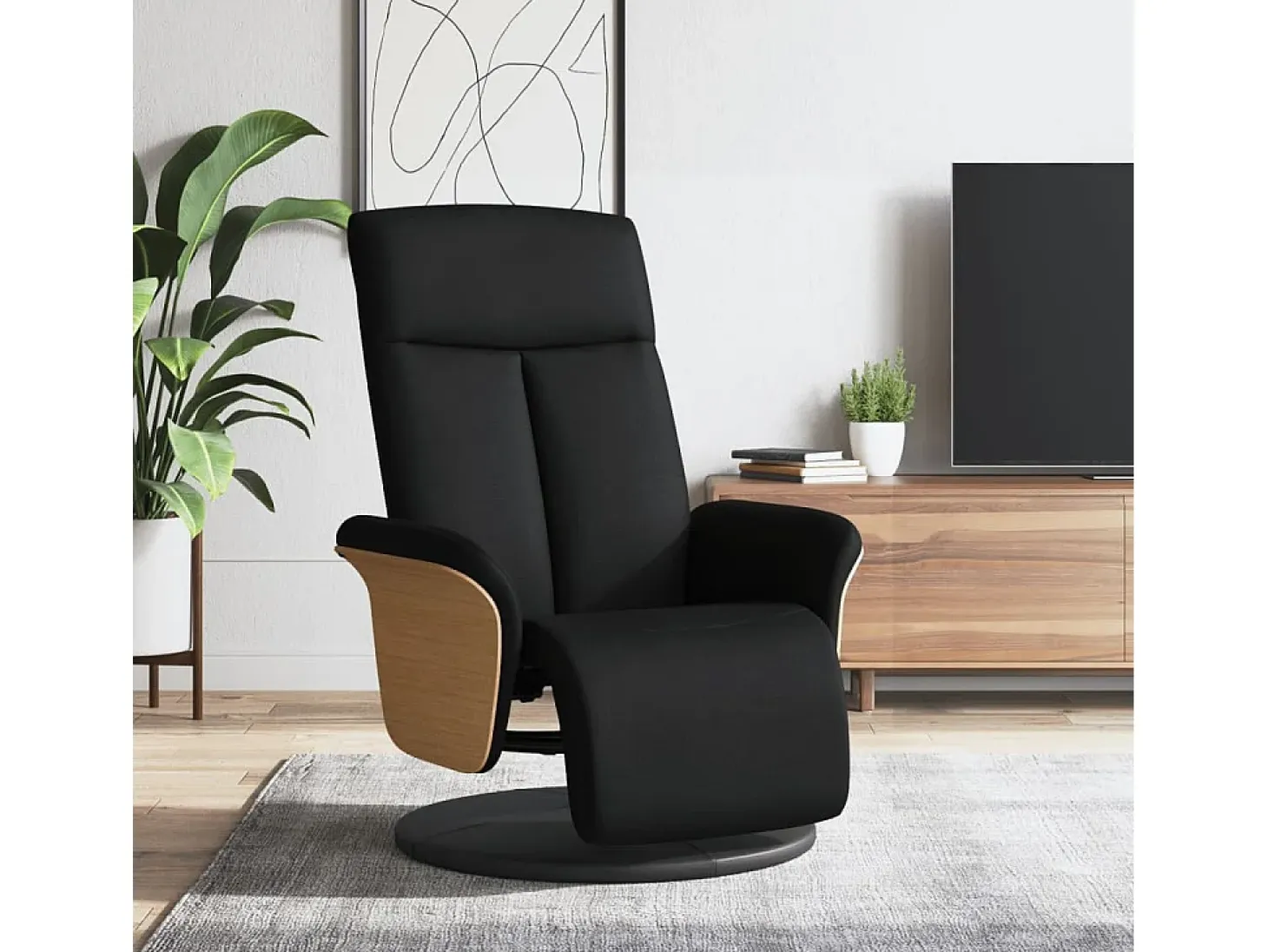 Sillón de relax | Sillón reclinable con reposapiés tela negra SHL5106