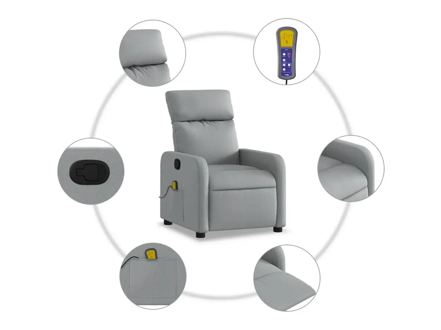Sillón de relax | Sillón reclinable de masaje de tela gris claro SHL5109