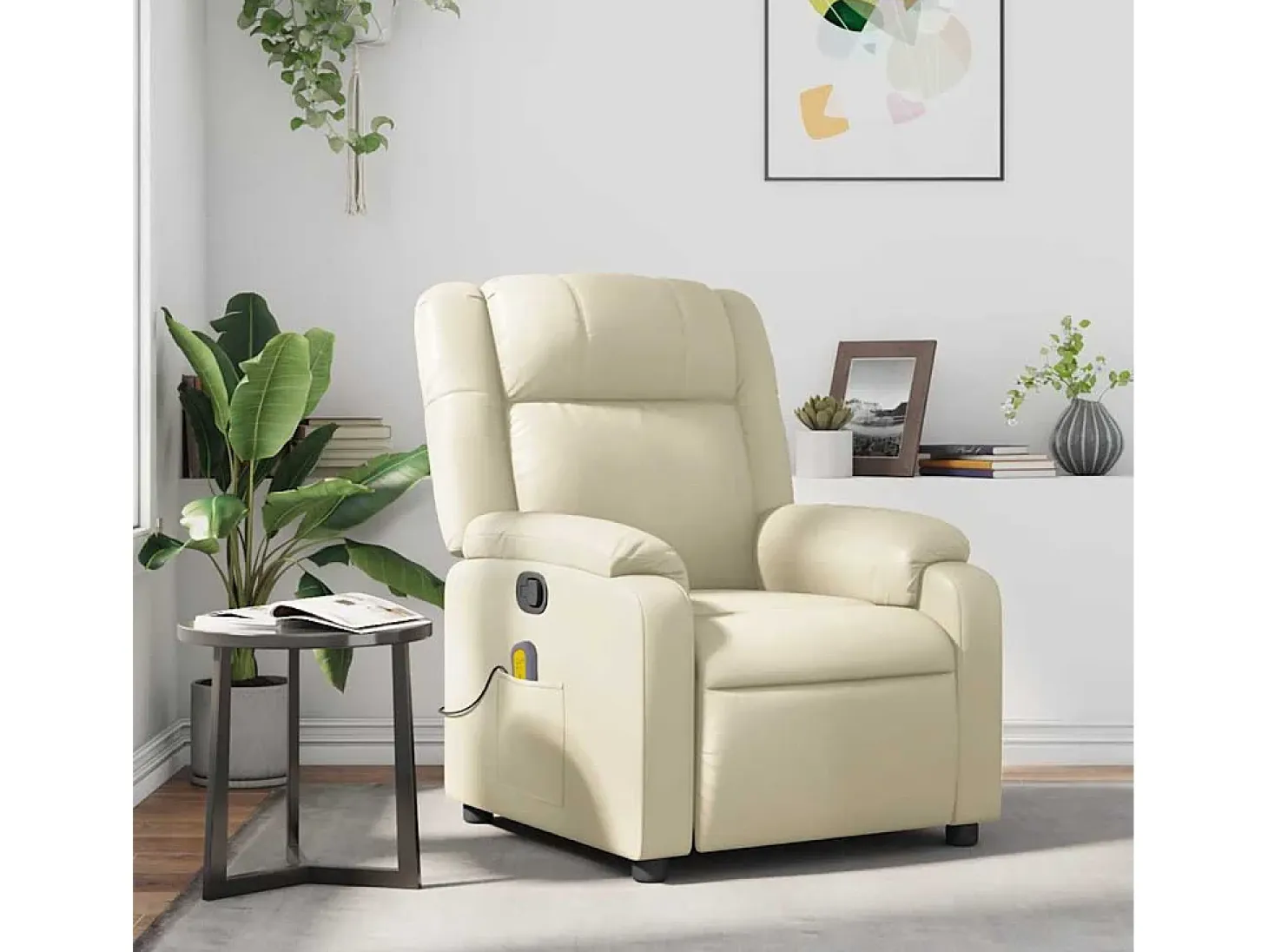 Sillón de relax | Sillón reclinable de masaje cuero sintético crema SHL3380