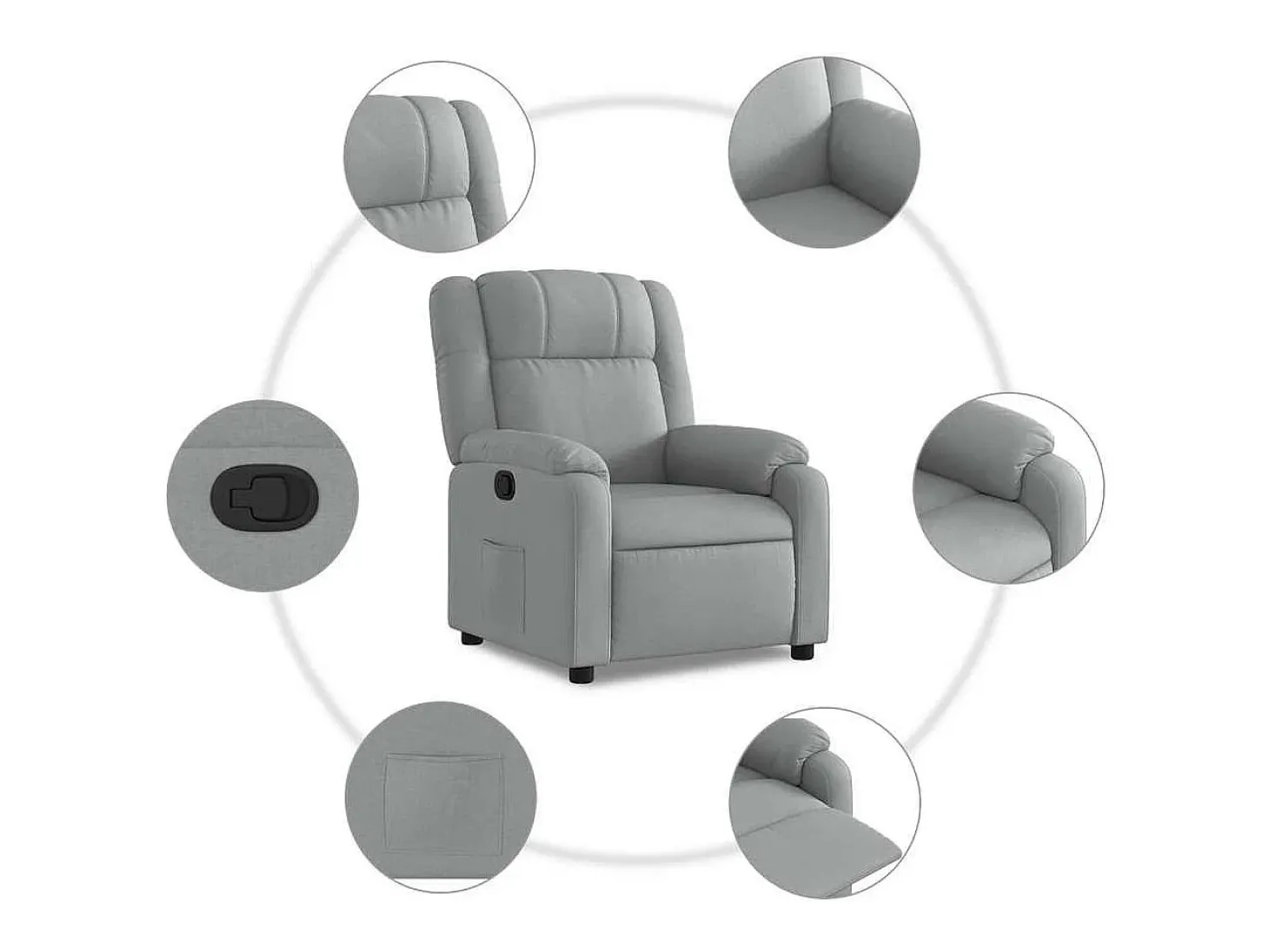 Sillón de relax | Sillón reclinable de tela gris claro SHL4498