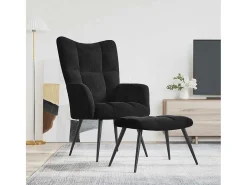 Sillón de relax | Sillón relajante con taburete de terciopelo negro SHL4943