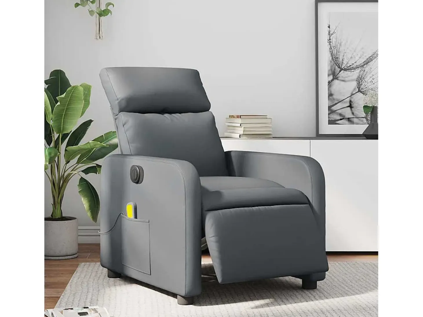 Sillón de salón | Silla | Sillón de masaje reclinable eléctrico cuero sintético gris SHL6325