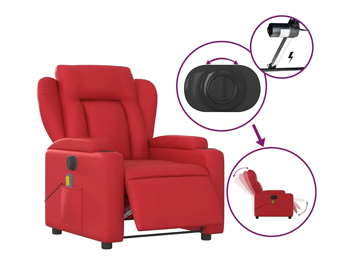 Sillón de salón | Silla | Sillón de masaje reclinable eléctrico de cuero artificial rojo SHL5237