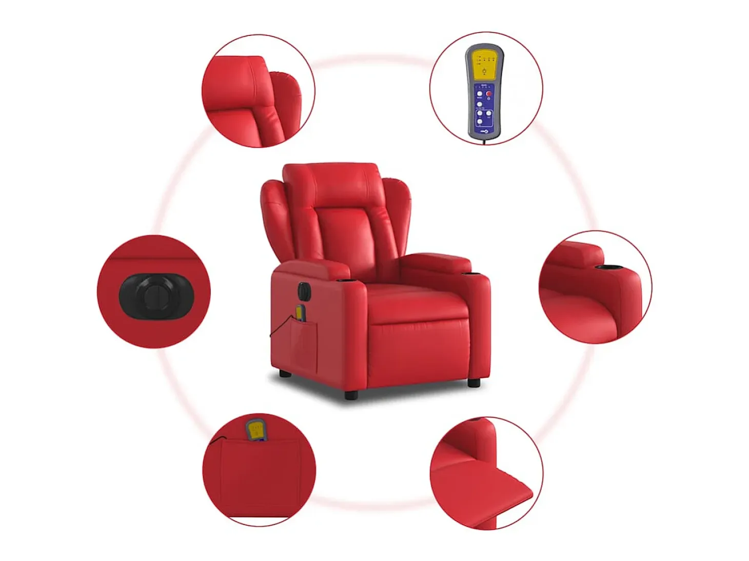 Sillón de salón | Silla | Sillón de masaje reclinable eléctrico de cuero artificial rojo SHL5237