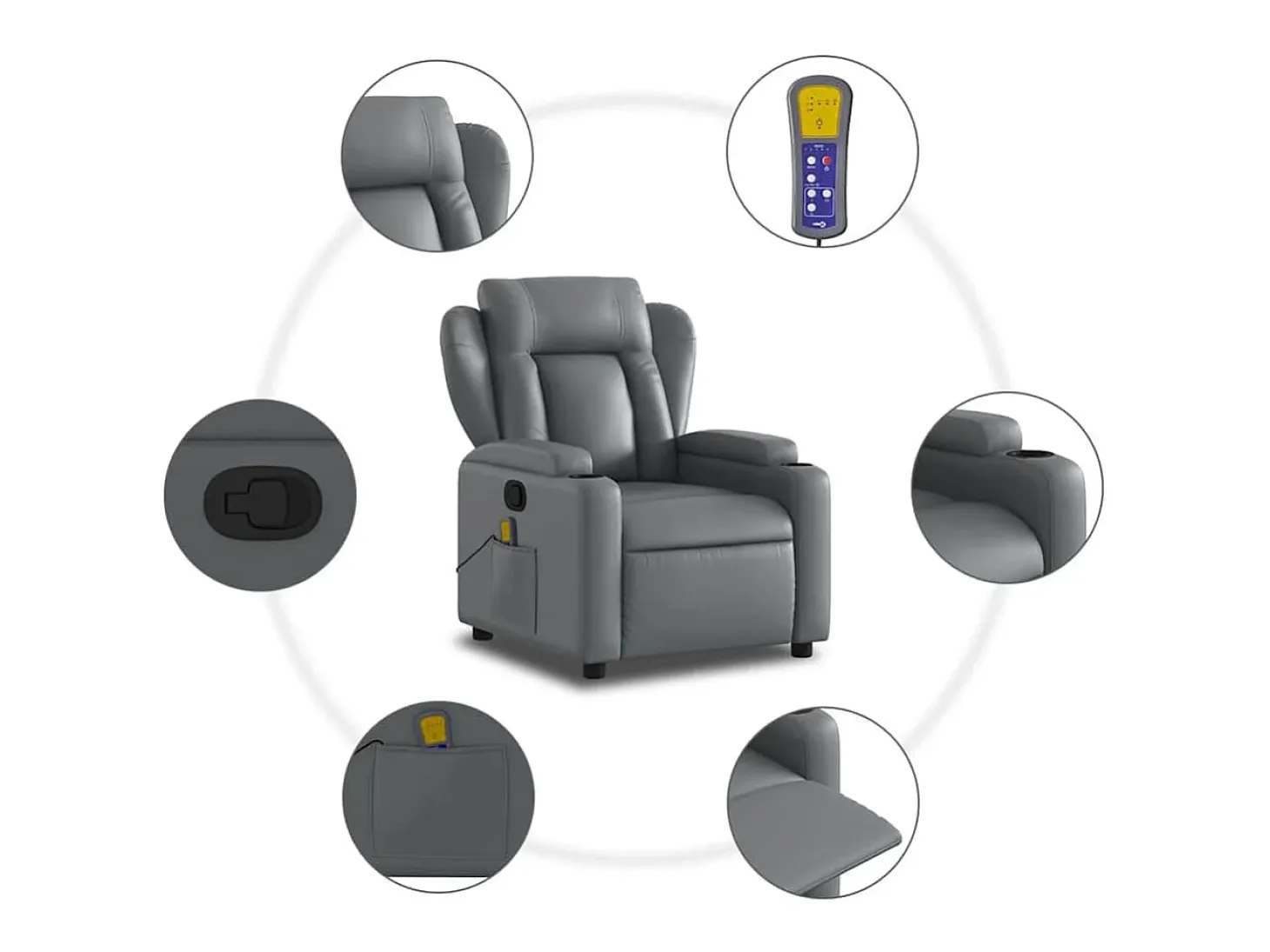 Sillón de salón | Silla | Sillón de masaje reclinable cuero sintético gris SHL7277