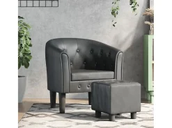 Sillón de salón | Silla de relax con taburete cuero sintético gris SHL5560