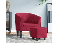 Sillón de salón | Silla de relax con taburete terciopelo rojo tinto SHL2362