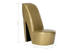 Sillón de salón con forma de zapato de tacón cuero sintético dorado SHL9237