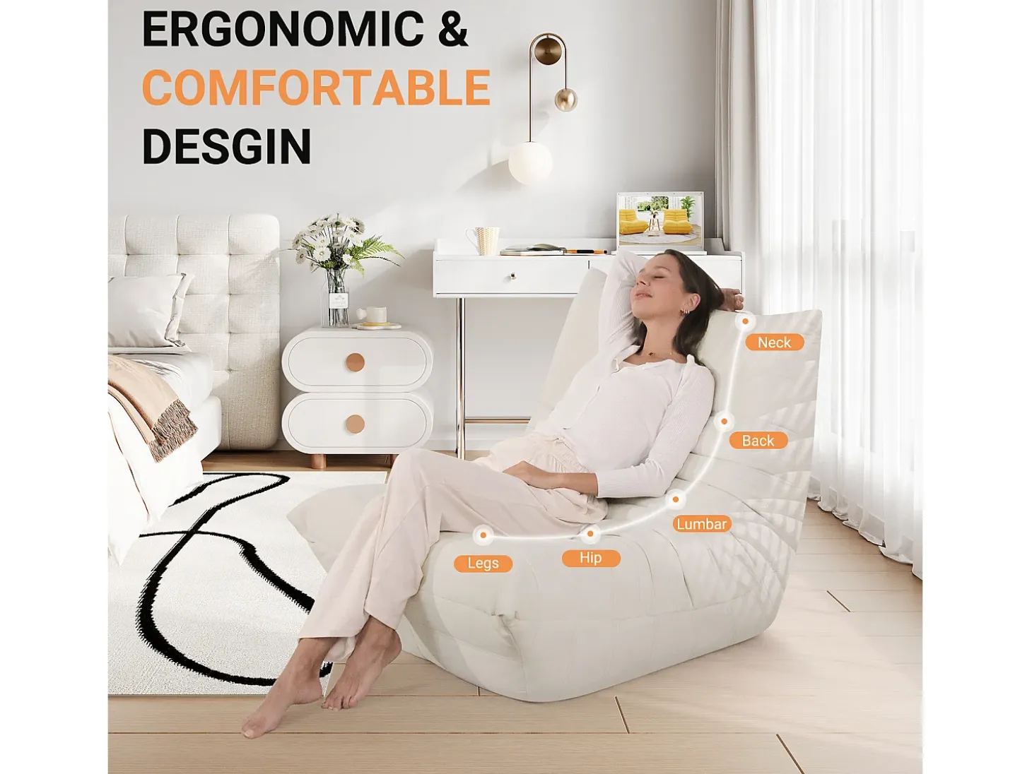 Sillón de sillón de beige en beige - asiento profundo 62 cm - 80x85x84cm