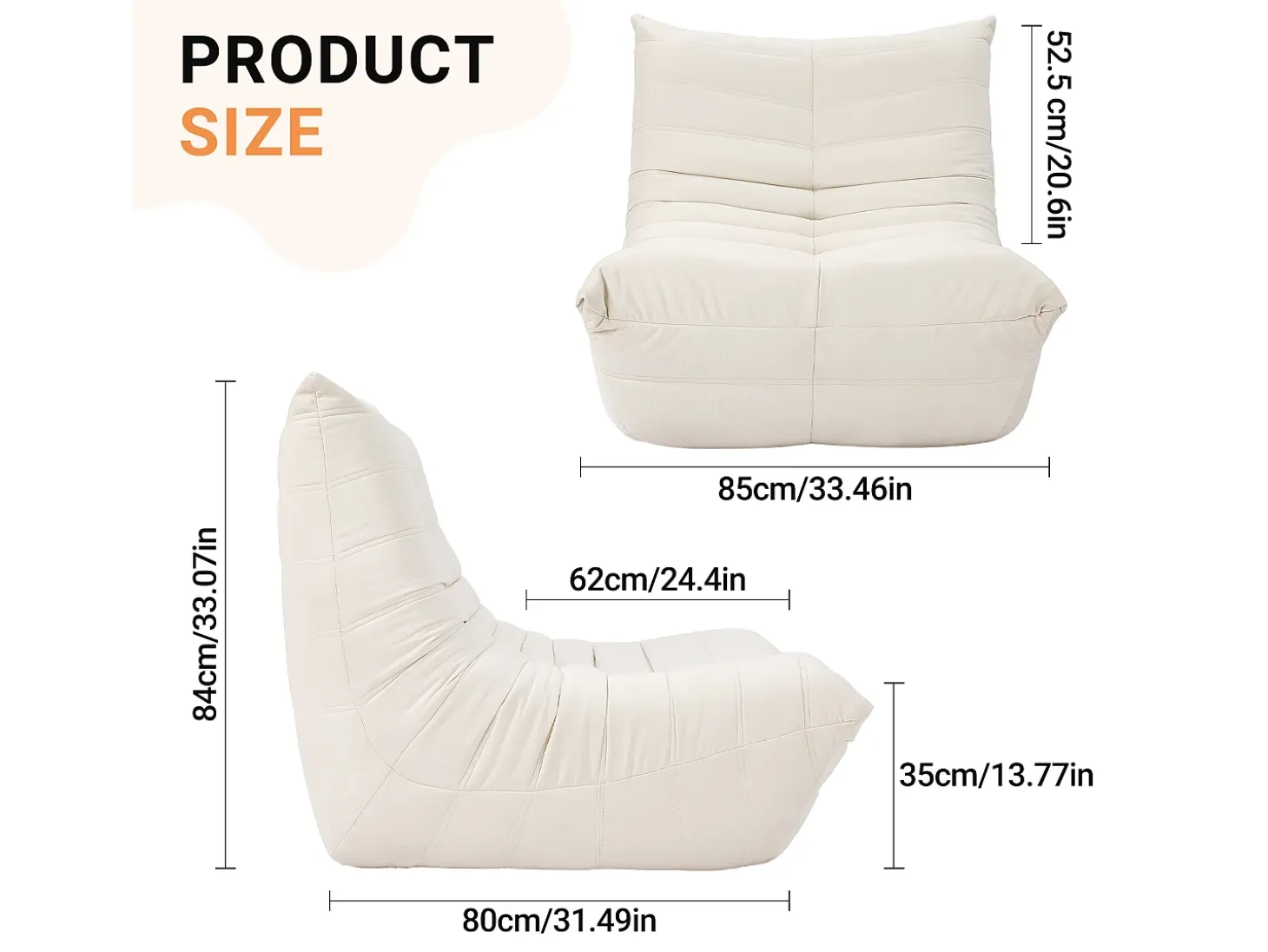 Sillón de sillón de beige en beige - asiento profundo 62 cm - 80x85x84cm