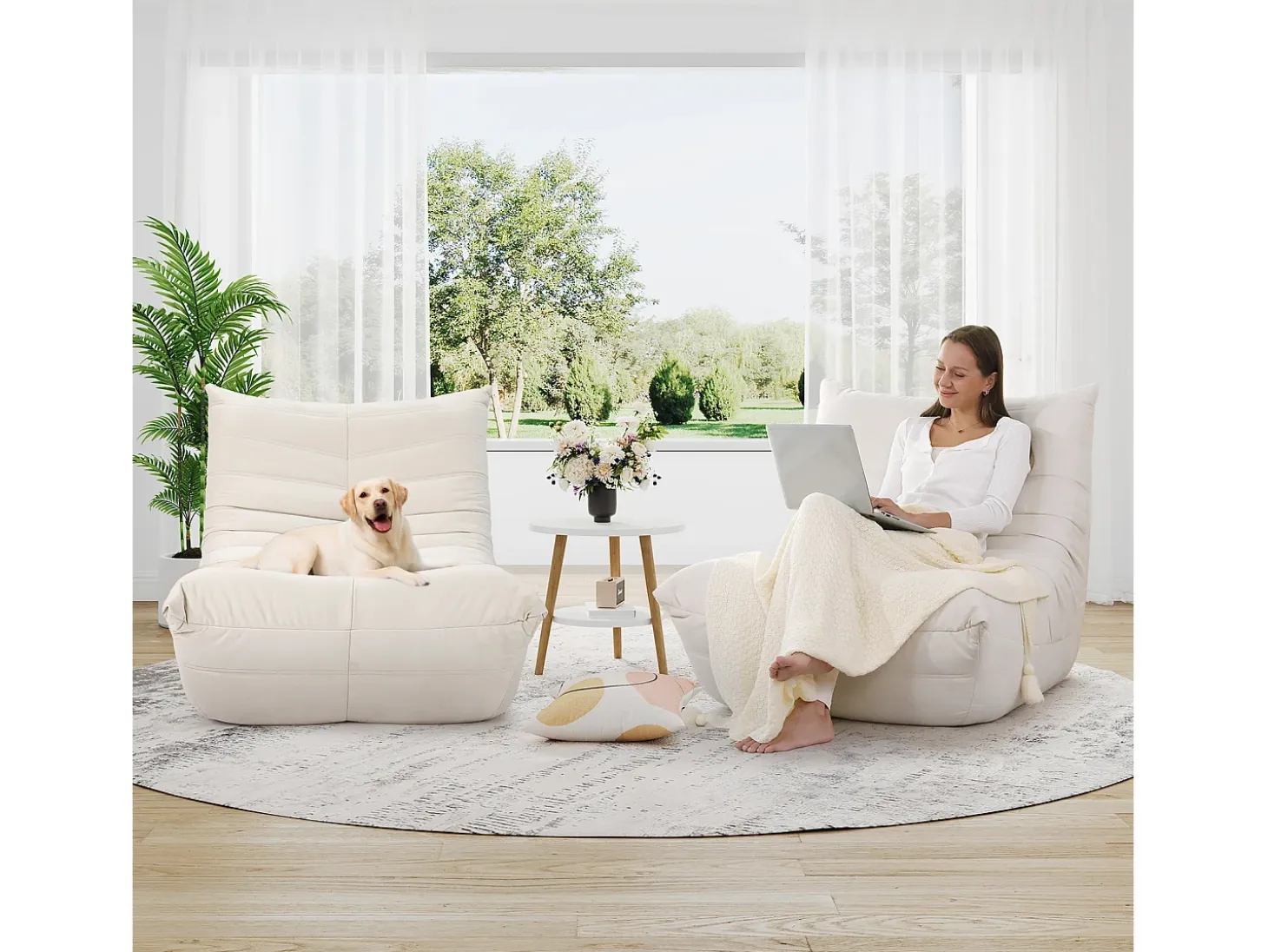 Sillón de sillón de beige en beige - asiento profundo 62 cm - 80x85x84cm