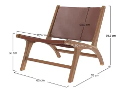 Sillón de teca y cuero marrón liso - Kuna