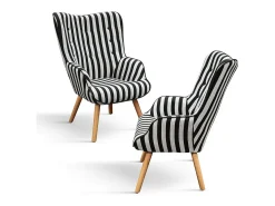 Sillón de tela a rayas blancas y negras con patas de madera - HAVANA