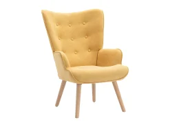 Sillón de tela amarillo mostaza capitoné. Estilo escandinavo. VATELY
