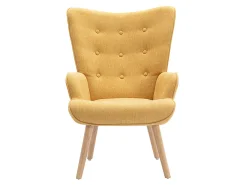 Sillón de tela amarillo mostaza capitoné. Estilo escandinavo. VATELY