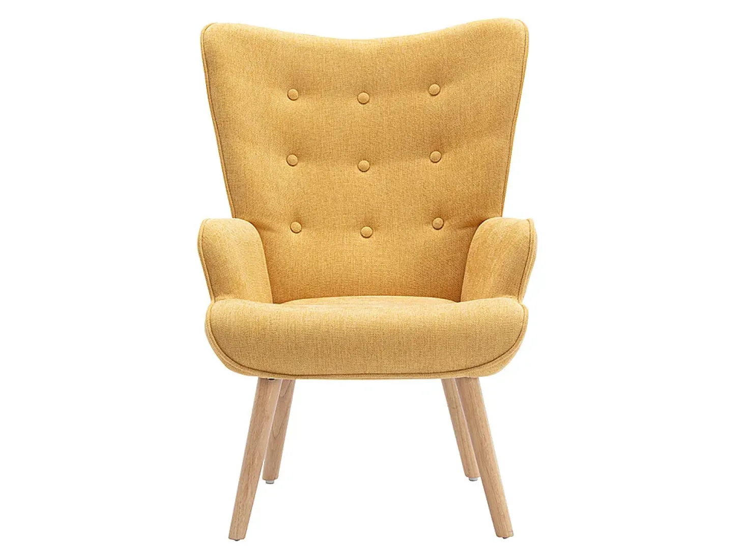 Sillón de tela amarillo mostaza capitoné. Estilo escandinavo. VATELY