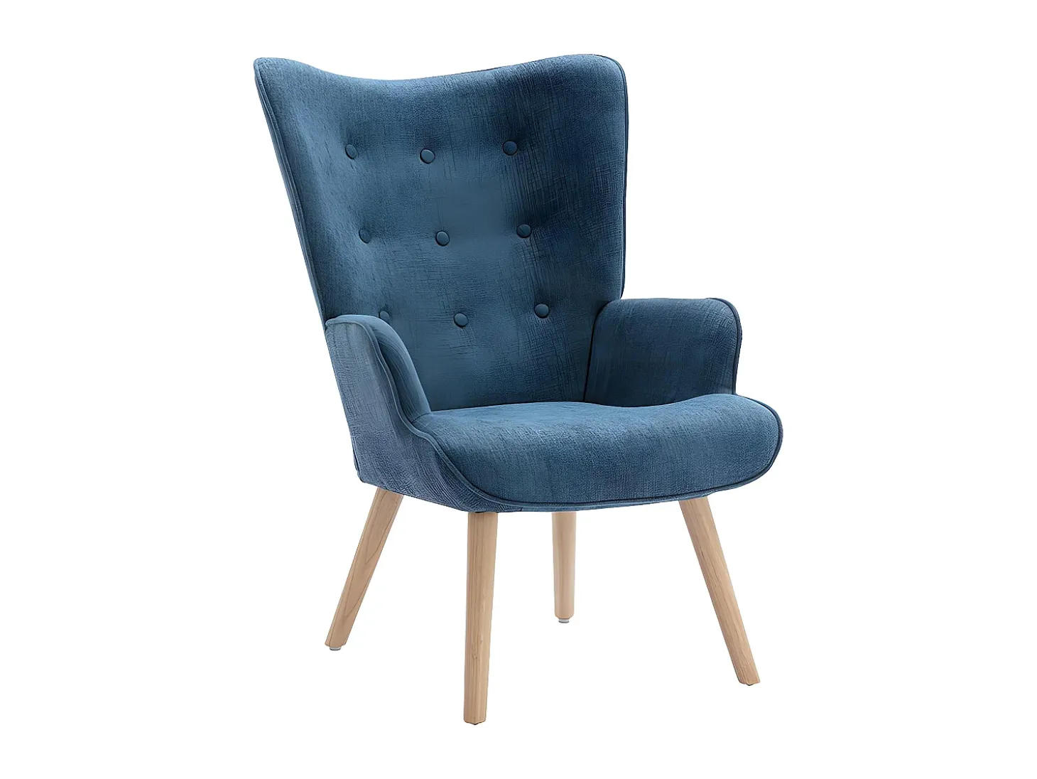 Sillón de tela azul capitoné. Estilo escandinavo. VATELY