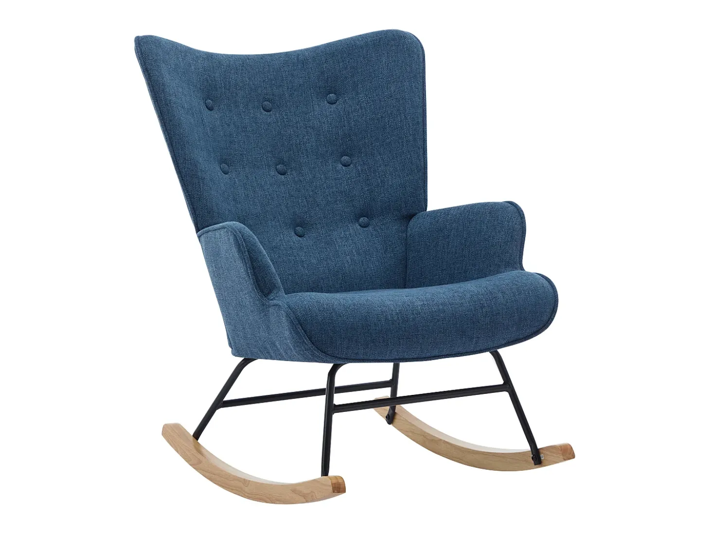 Sillón de tela azul jaspeado con base mecedora ELMINA