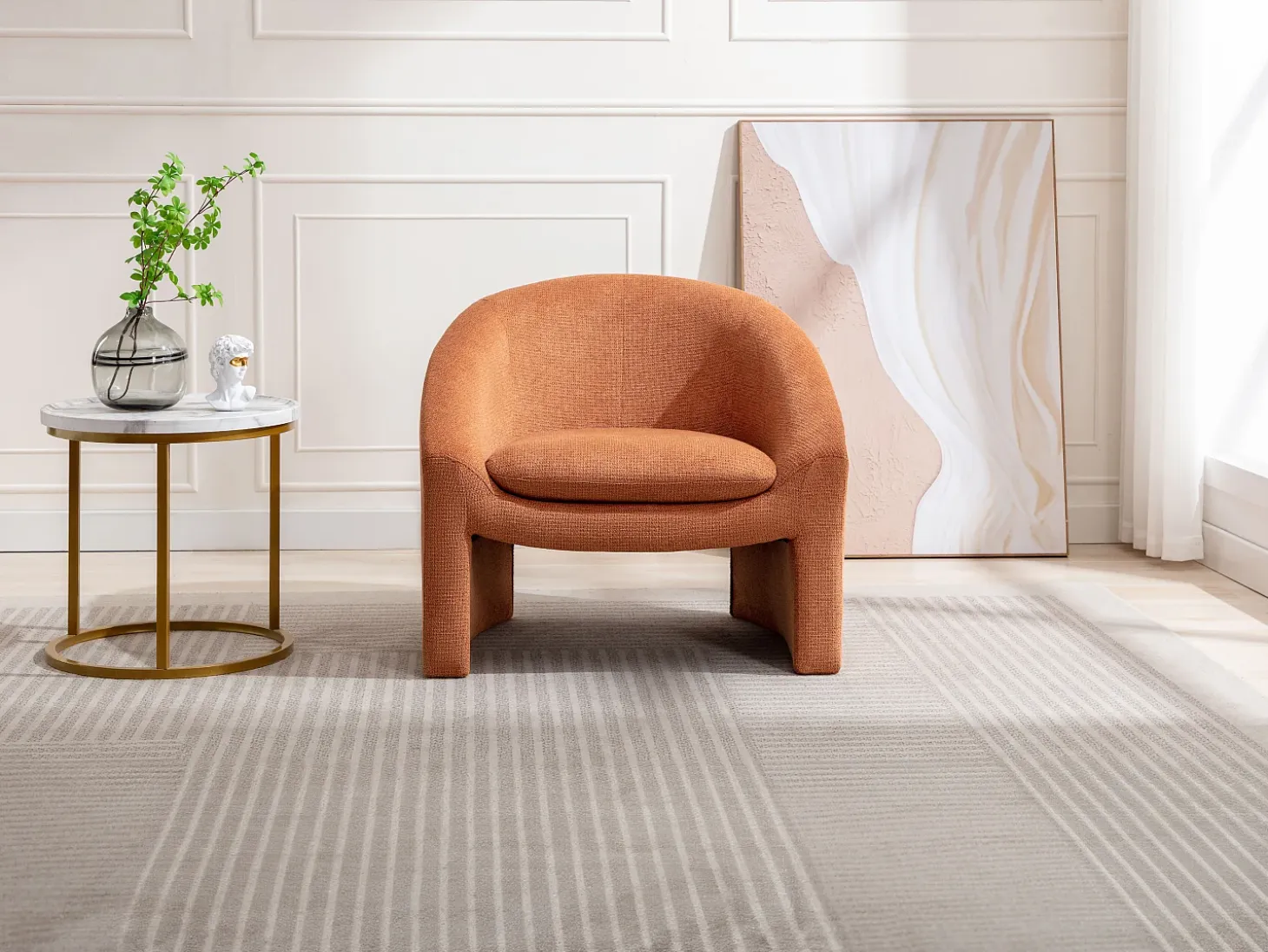 Sillón de tela color terracota estilo diseño OSSANA