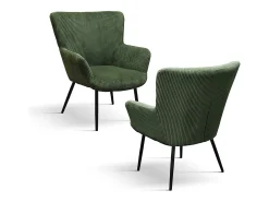 Sillón de tela efecto terciopelo verde con patas de metal antracita - MEGEVE