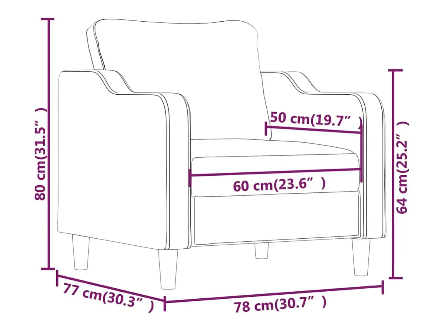 Sillón de tela gris claro 60 cm