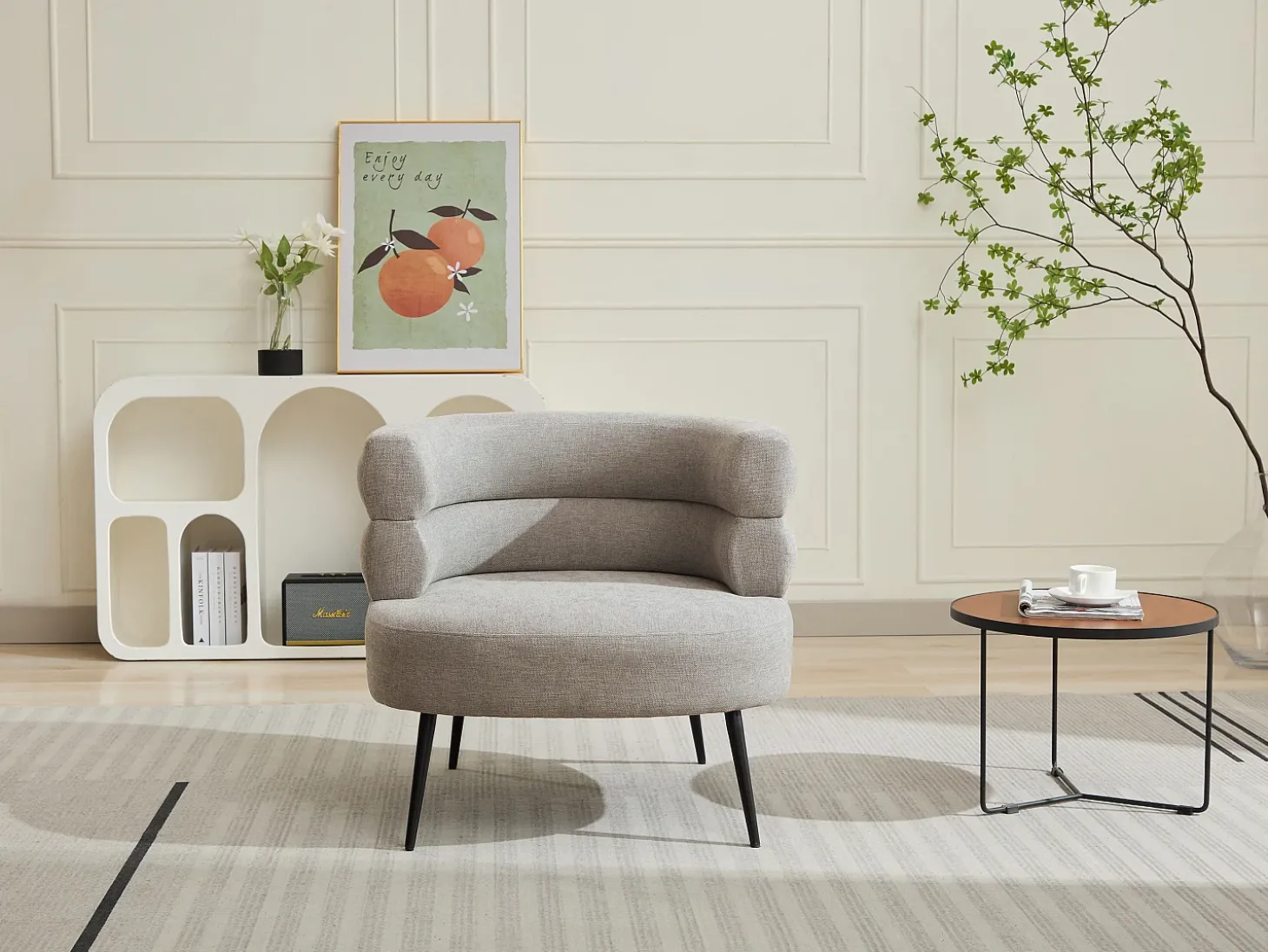 Sillón de tela gris con estructura de metal estilo diseño CAMEDO