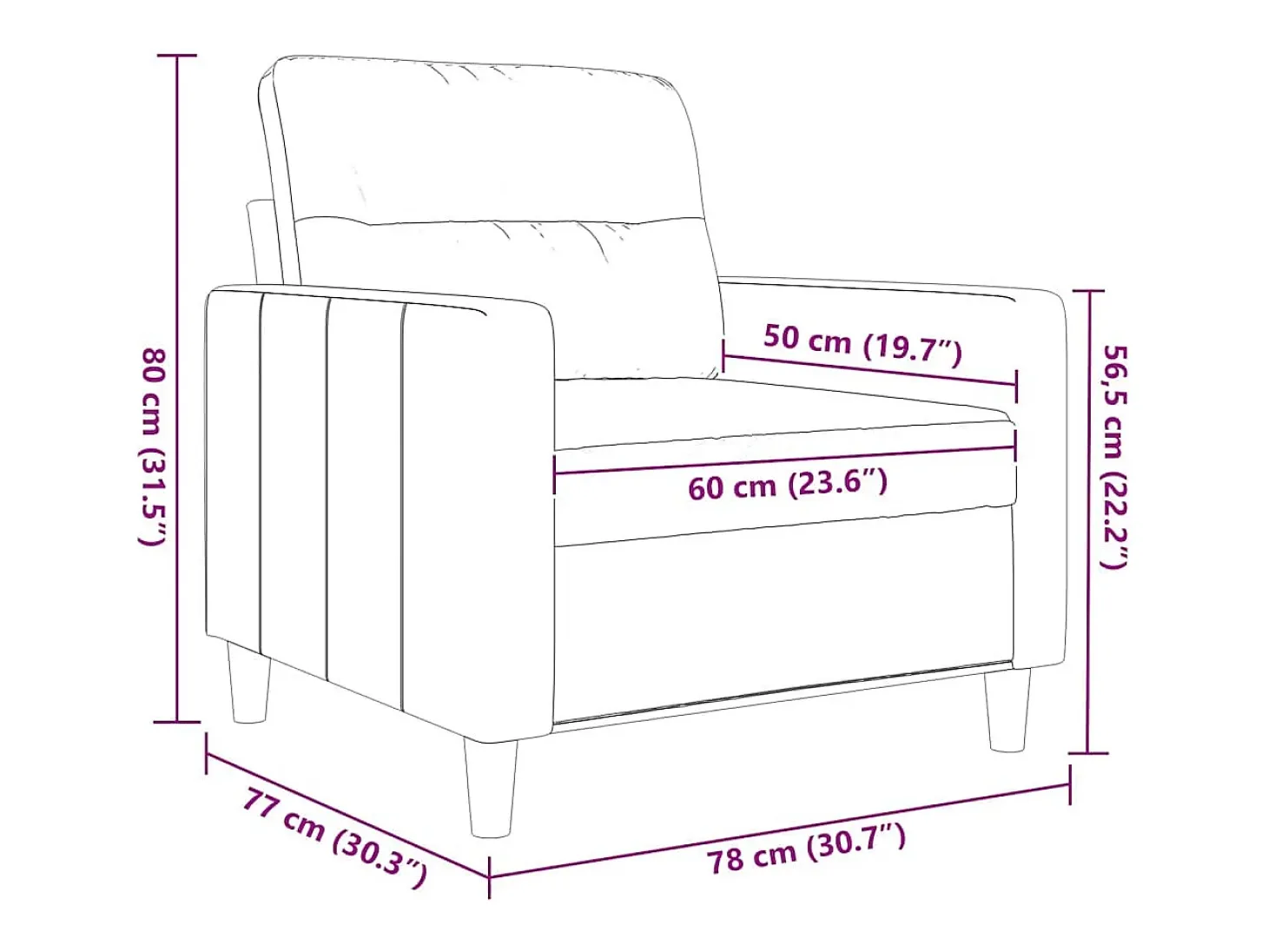 Sillón de tela gris oscuro 60 cm