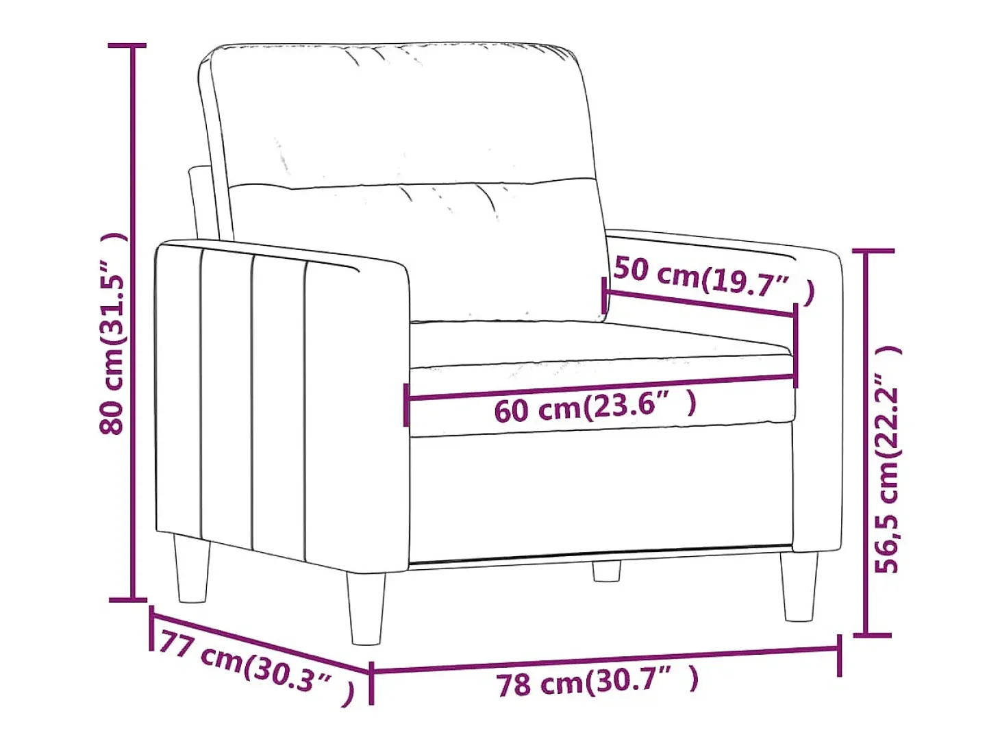Sillón de tela gris taupé 60 cm