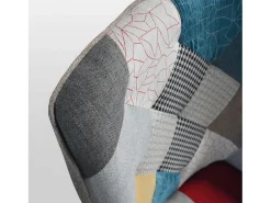 Sillón de tela patchwork multicolor, patas de madera, con reposapiés - HABANA
