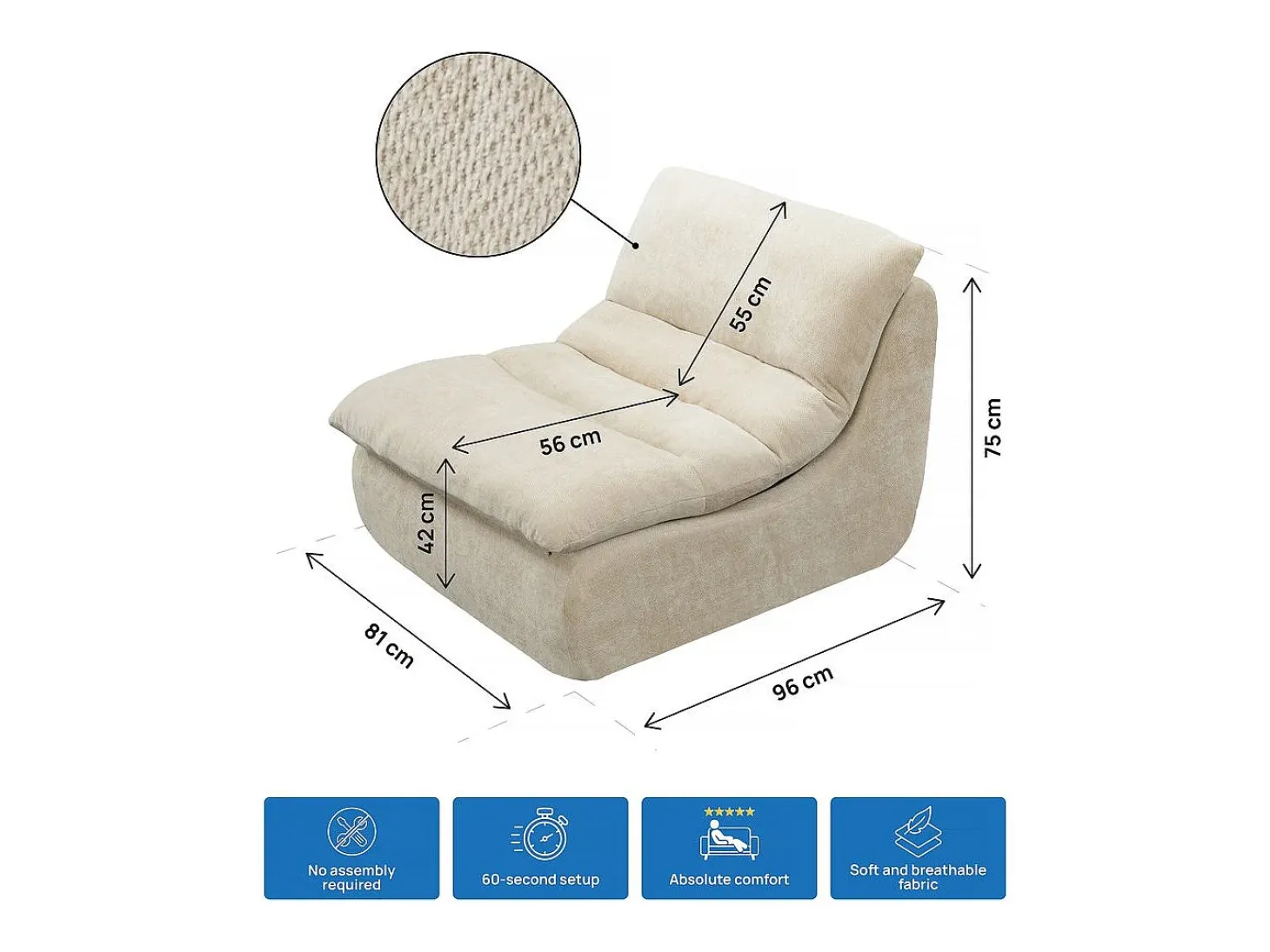 Sillón de tela texturizada <> - 81 x 96 x 75 cm - Beige