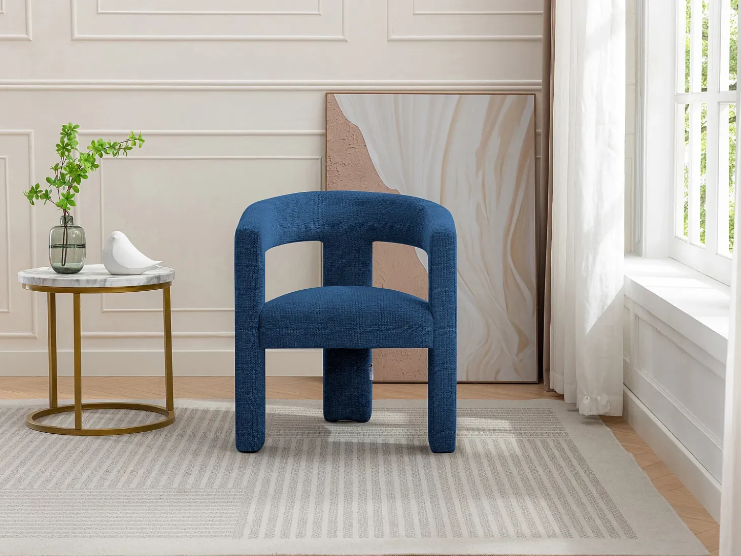 Sillón de tela texturizada azul estilo design FAVINA