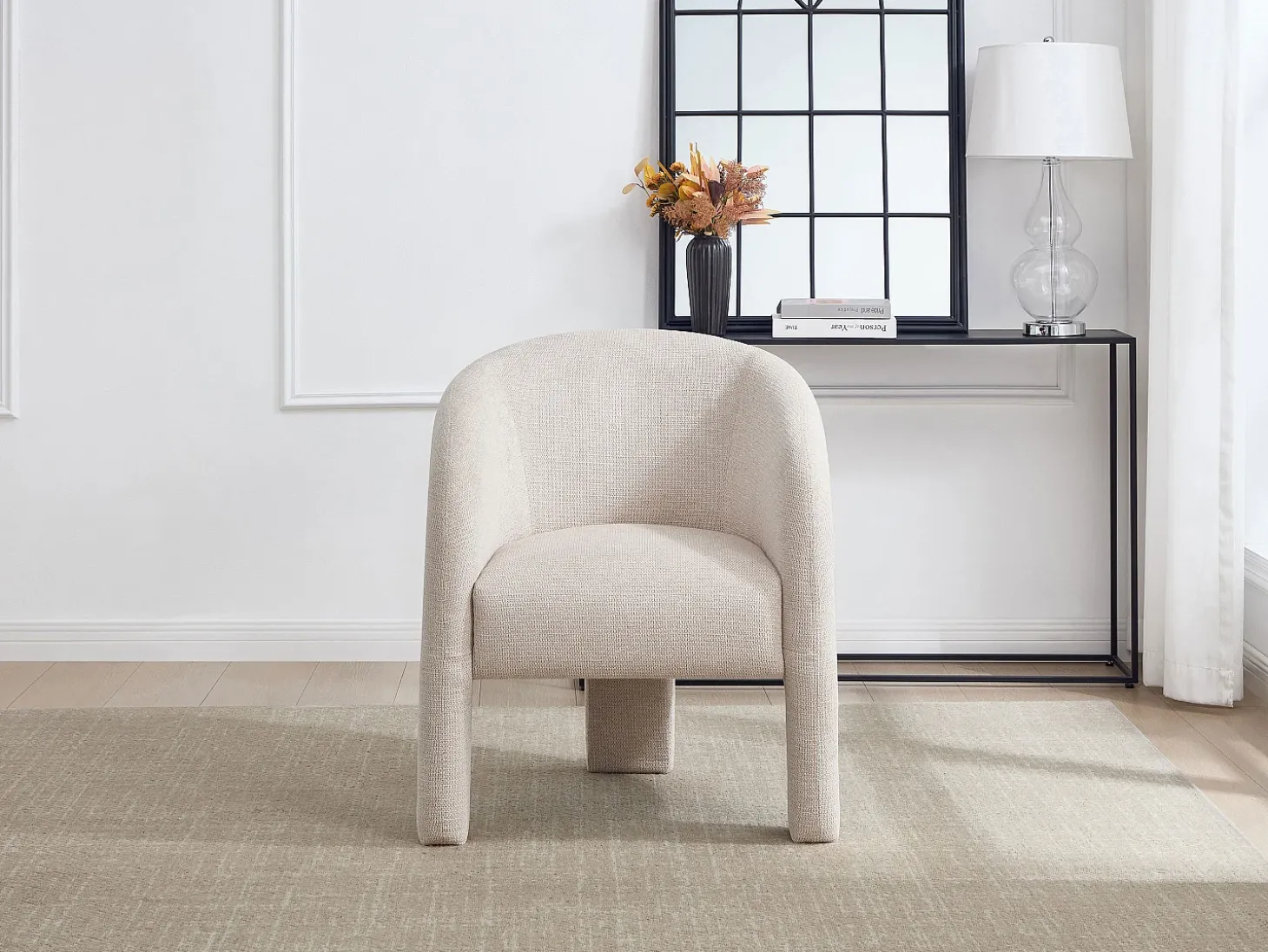 Sillón de tendencia en tela texturizada color beige ZELUVA