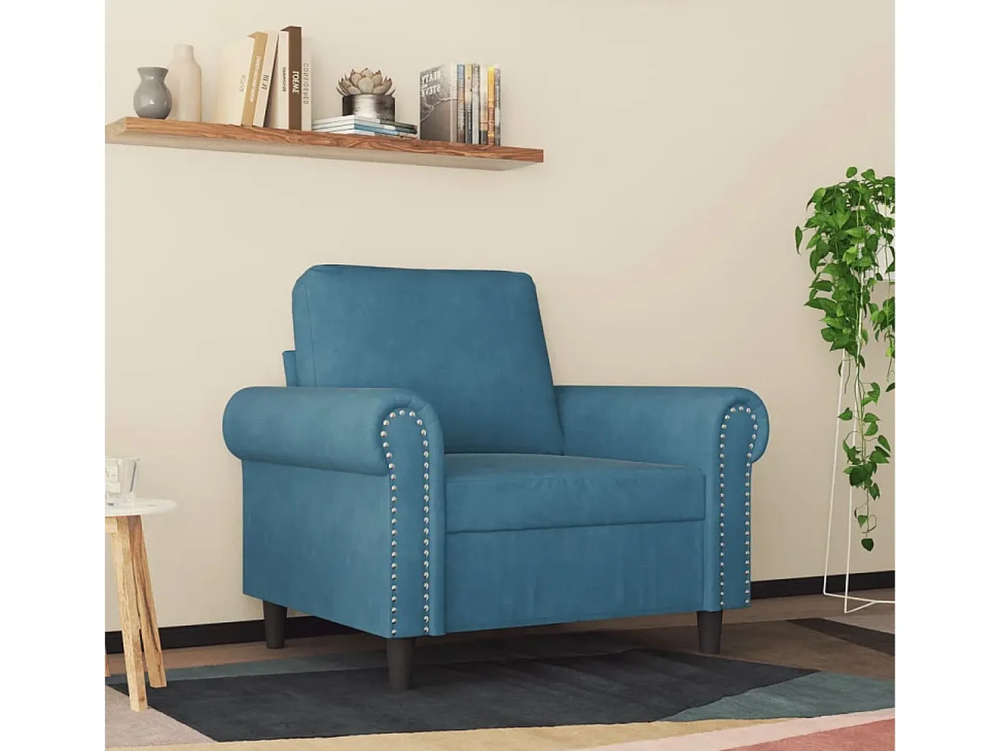 Sillón de terciopelo azul 60 cm