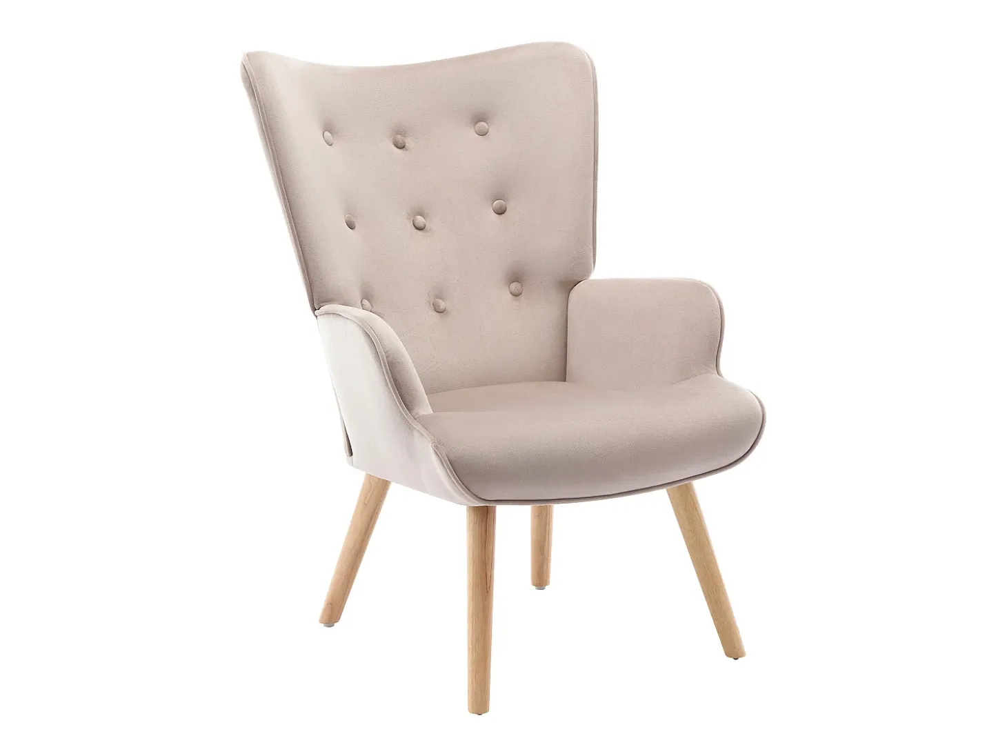 Sillón de terciopelo beige capitoné. Estilo escandinavo. VATELY