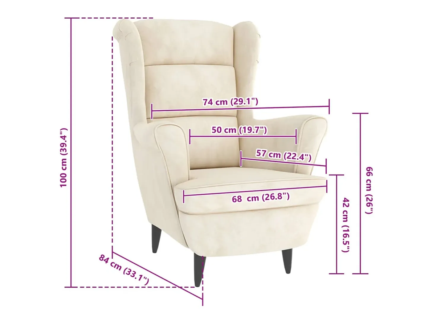 Sillón de terciopelo blanco crema