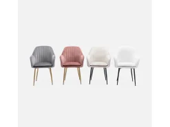 Sillón de terciopelo con patas de metal blanco roto