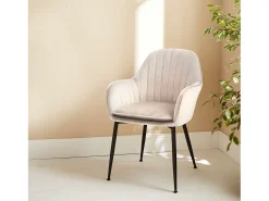 Sillón de terciopelo con patas de metal blanco roto
